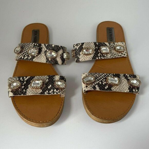 Steve Madden Jace Animal Print Beaded Studs Strappy Slide Sandals Sz 8 Mobwife - Picture 2 of 9